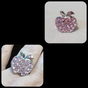 Adjustable Silver Plated Pink Rhinestone Apple Ring